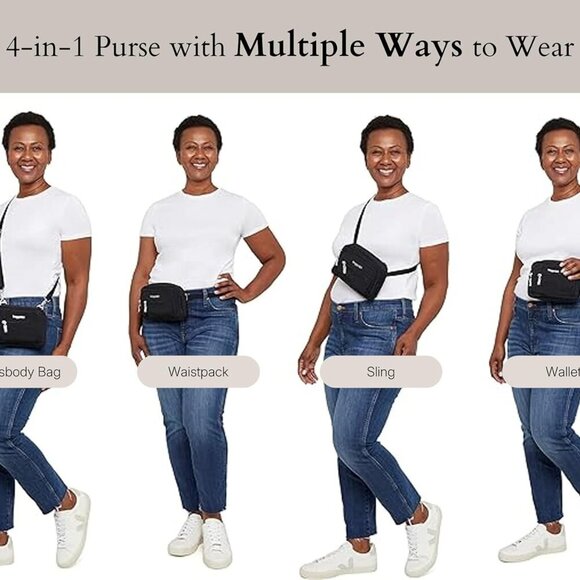 Triple Zip Small Crossbody Bag for Women - 8x6 inch Convertible Fanny Pack Belt - Picture 5 of 6